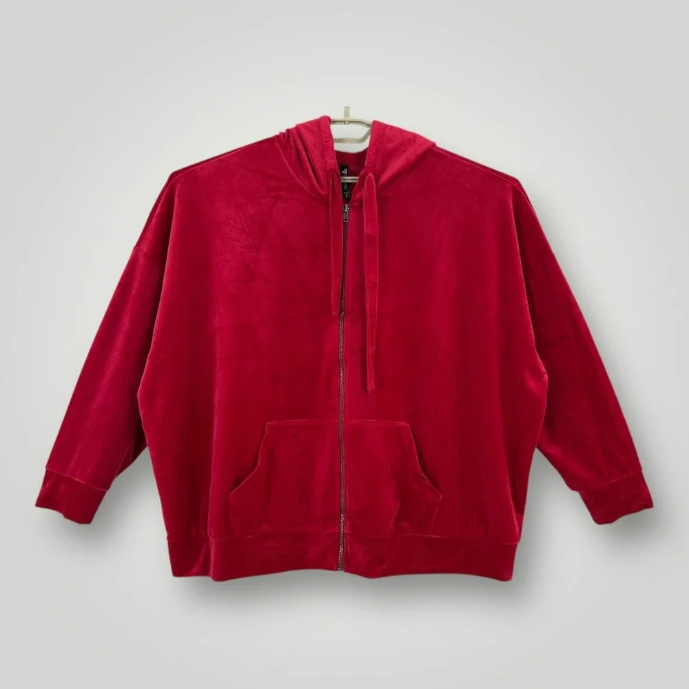Torrid Sleep‎ Hoodie Womens 3X Red Velour Zip Up Sweatshirt Loungewear Plus